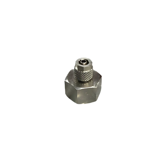 Silver Nickel Female Threaded Adaptor Fitting on a white background