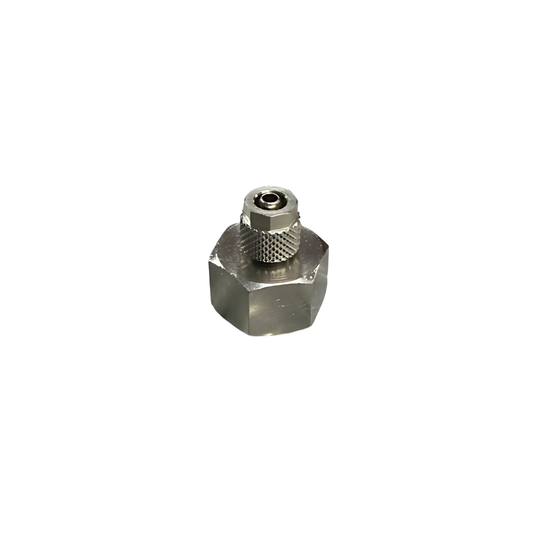 Silver Nickel Female Threaded Adaptor Fitting on a white background