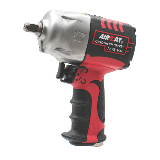 Red, black and sliver handheld impact wrench on a white background