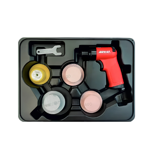 AIRCAT 6315-K mini orbital sander kit with 2 inch and 3 inch sanding pads for detail finishing