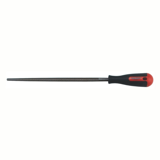 Teng Tools Hand File with red and black handle and engraving of tool details on the side, 