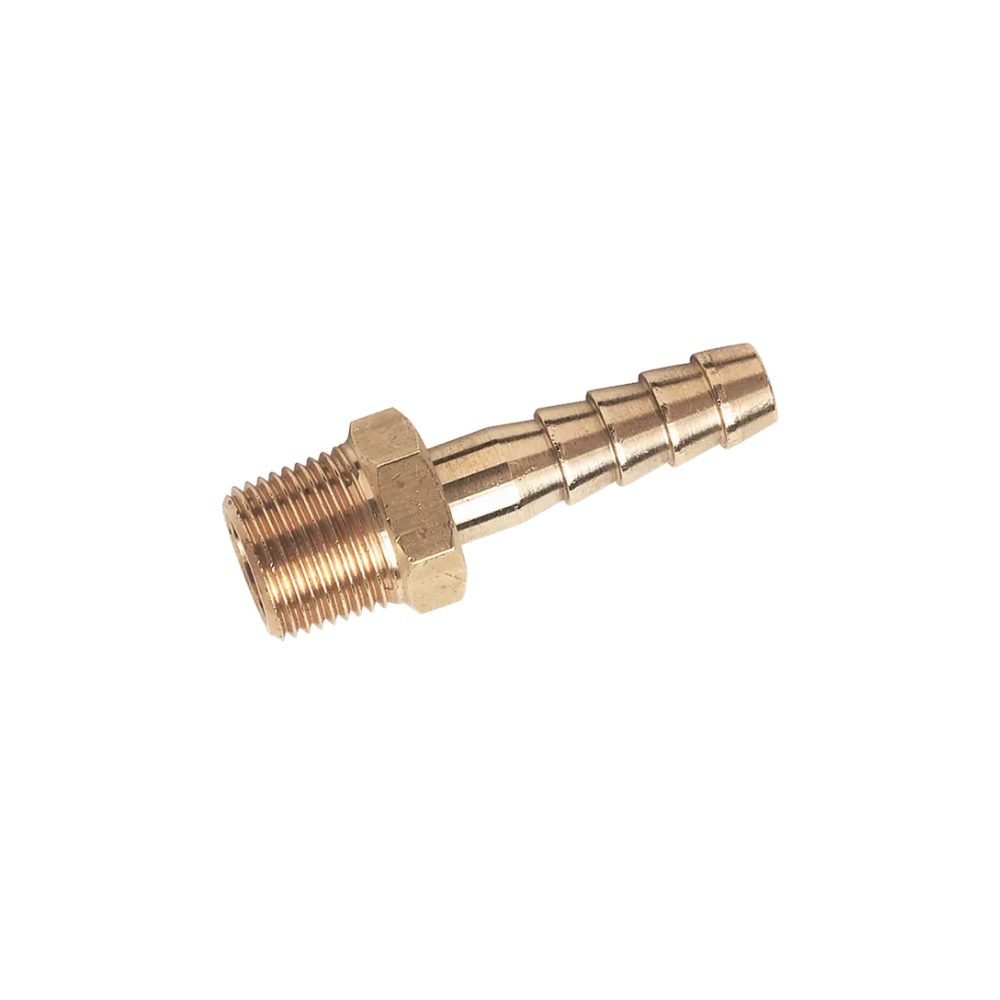 Gold Brass Taper Male Plug Fitting on a white background