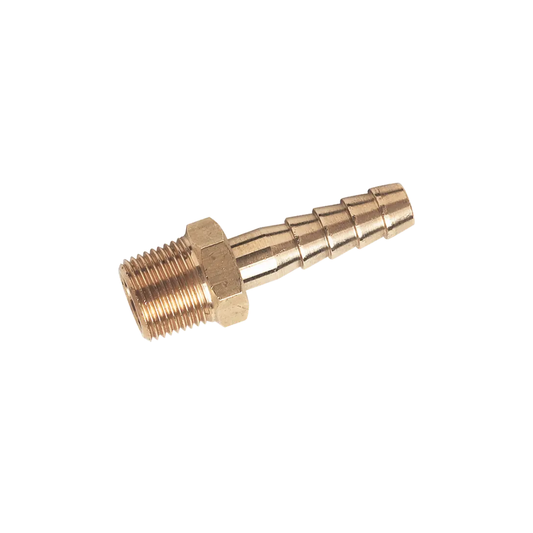 Gold Brass Taper Male Plug Fitting on a white background