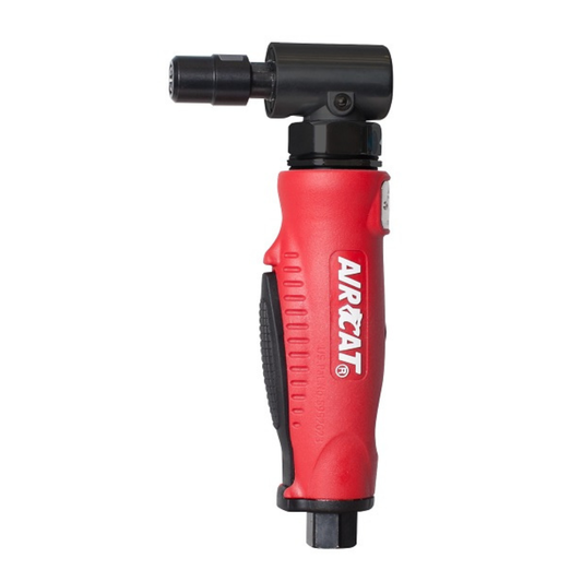 Side on view of a red and black grinder on a white background