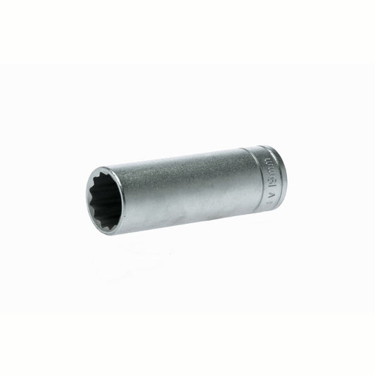 Silver Teng Tools 1/2" Deep Socket 12 Point with engraving of tool details on the side, bare tool 