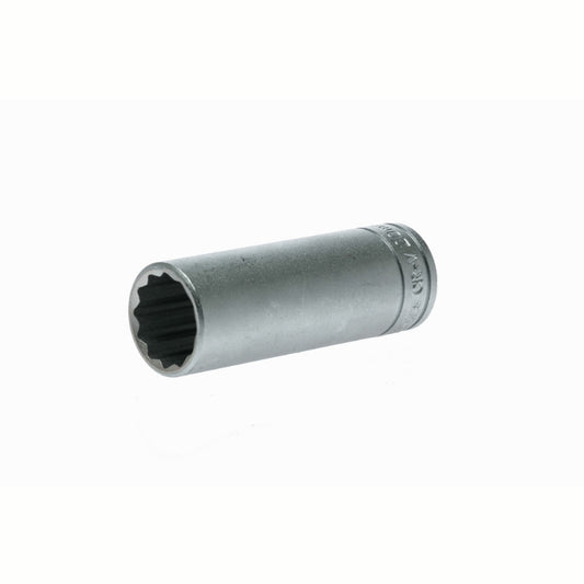 Silver Teng Tools 1/2" Deep Socket 12 Point with engraving of tool details on the side, bare tool 