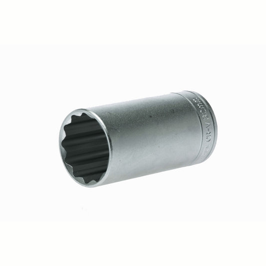 Silver Teng Tools 1/2" Deep Socket 12 Point with engraving of tool details on the side, bare tool 