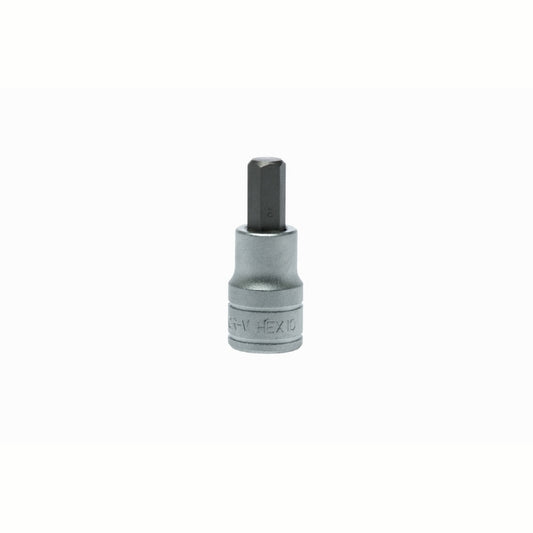 Silver and Black Teng Tools 1/2" Hex Bit Socket with engraving of tool details on the side, bare tool 