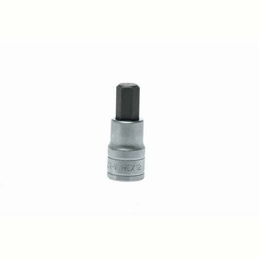 Silver and Black Teng Tools 1/2" Hex Bit Socket with engraving of tool details on the side, bare tool 