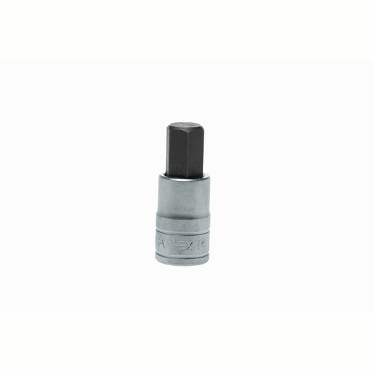 Silver and Black Teng Tools 1/2" Hex Bit Socket with engraving of tool details on the side, bare tool 