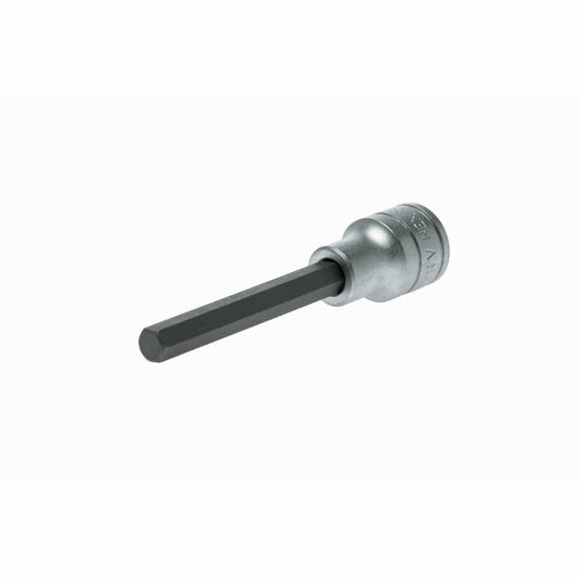 Silver and Black Teng Tools 1/2" Long Hex Bit Socket with engraving of tool details on the side, bare tool 