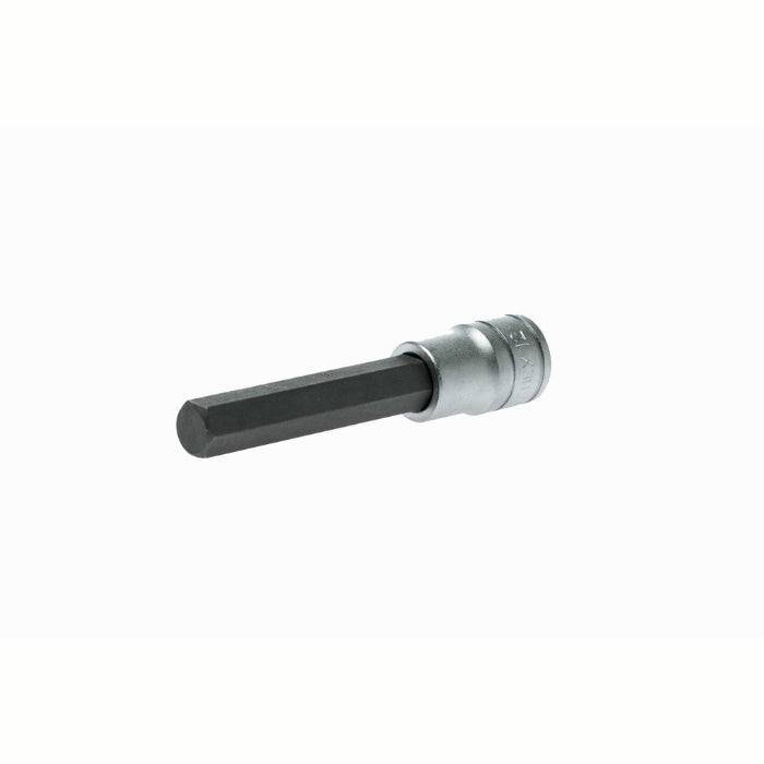 Silver and Black Teng Tools 1/2" Long Hex Bit Socket with engraving of tool details on the side, bare tool 