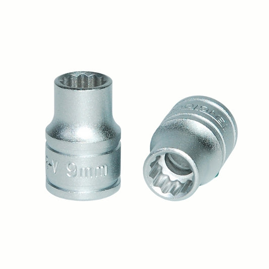 Silver Teng Tools 3/8" Socket 12 point with engraving of tool details on the side, two are shown laying 