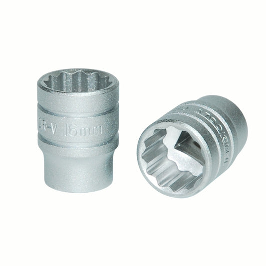 Silver Teng Tools 3/8" Socket 12 point with engraving of tool details on the side, two are shown laying 