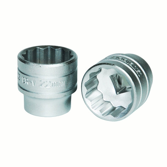 Silver Teng Tools 3/8" Socket 12 point with engraving of tool details on the side, two are shown laying 