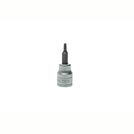 Silver and Black Teng Tools 3/8" Bit Socket with engraving of the tool details on the side, bare tool 