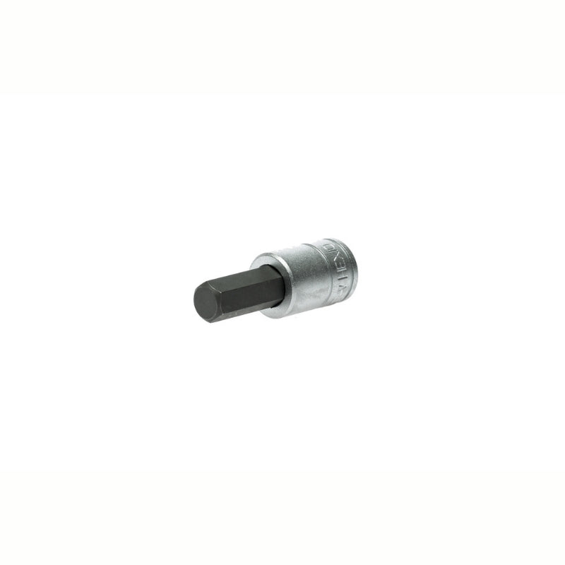 Silver and Black Teng Tools 3/8" Hex Bit Socket with engraving of the tool details on the side, bare tool on a white background
