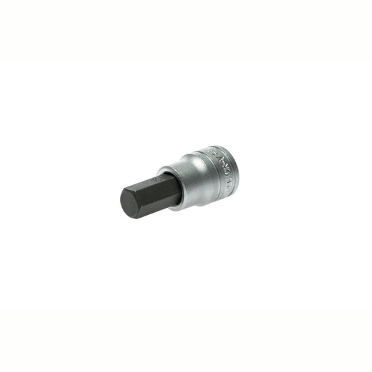 Silver and Black Teng Tools 3/8" Hex Bit Socket with engraving of the tool details on the side, bare tool 