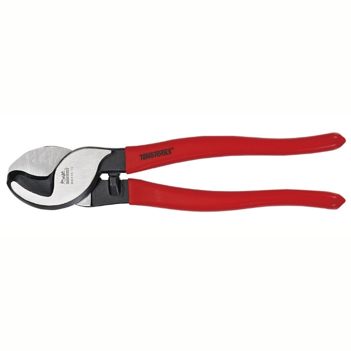 Teng Tools Heavy Duty Cable Cutter with red handle and black writing of the tool details on the side, on a white background