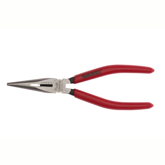 Teng Tools Long Nose Pliers with red handle, on a white background 