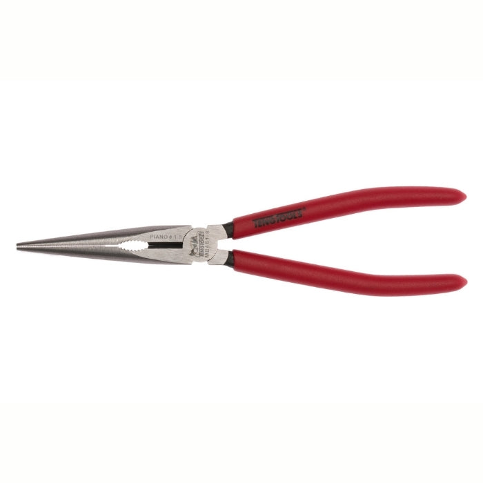 Teng Tools Long Nose Pliers with red handle, on a white background 