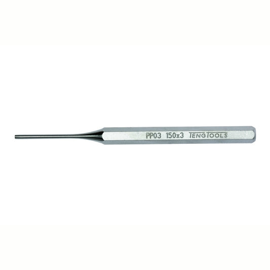 Silver Teng Tools Parallel Pin Punch with engraving of the tool details on the side, 