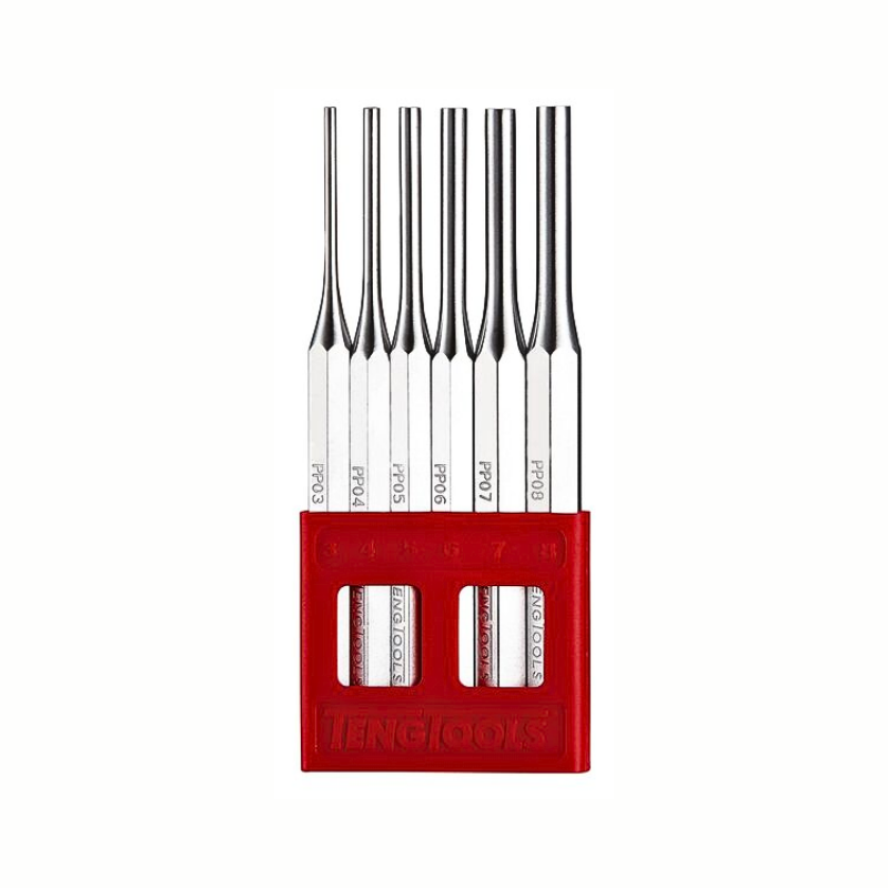 Red Teng Tools Parallel Pin Punch Set in red case on a white background