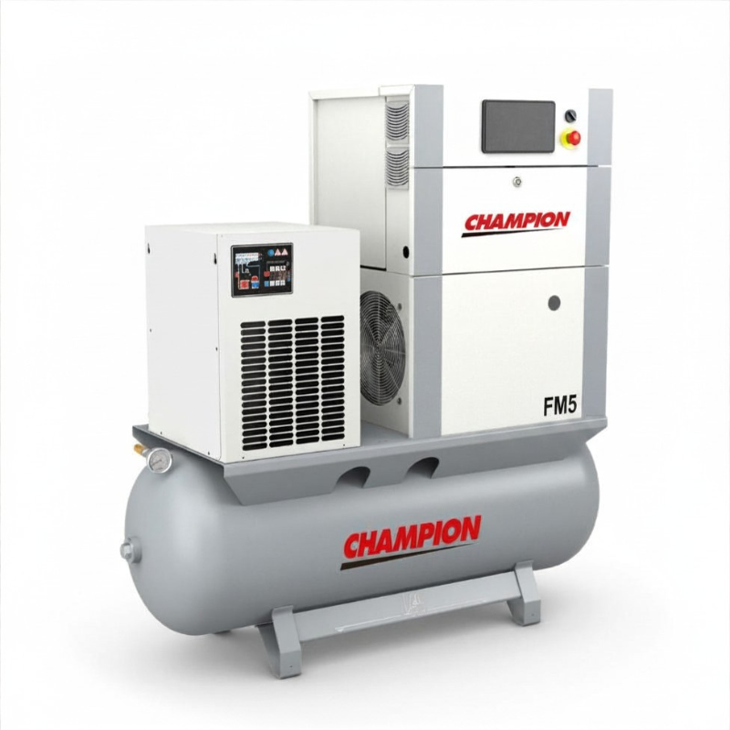 Grey Champion air compressor with reg logo on the side on a white background 