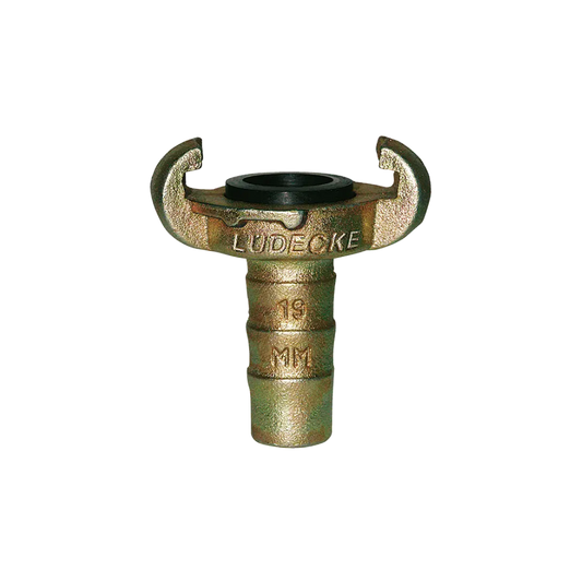 Gold Brass Claw Coupler Fitting on a white background