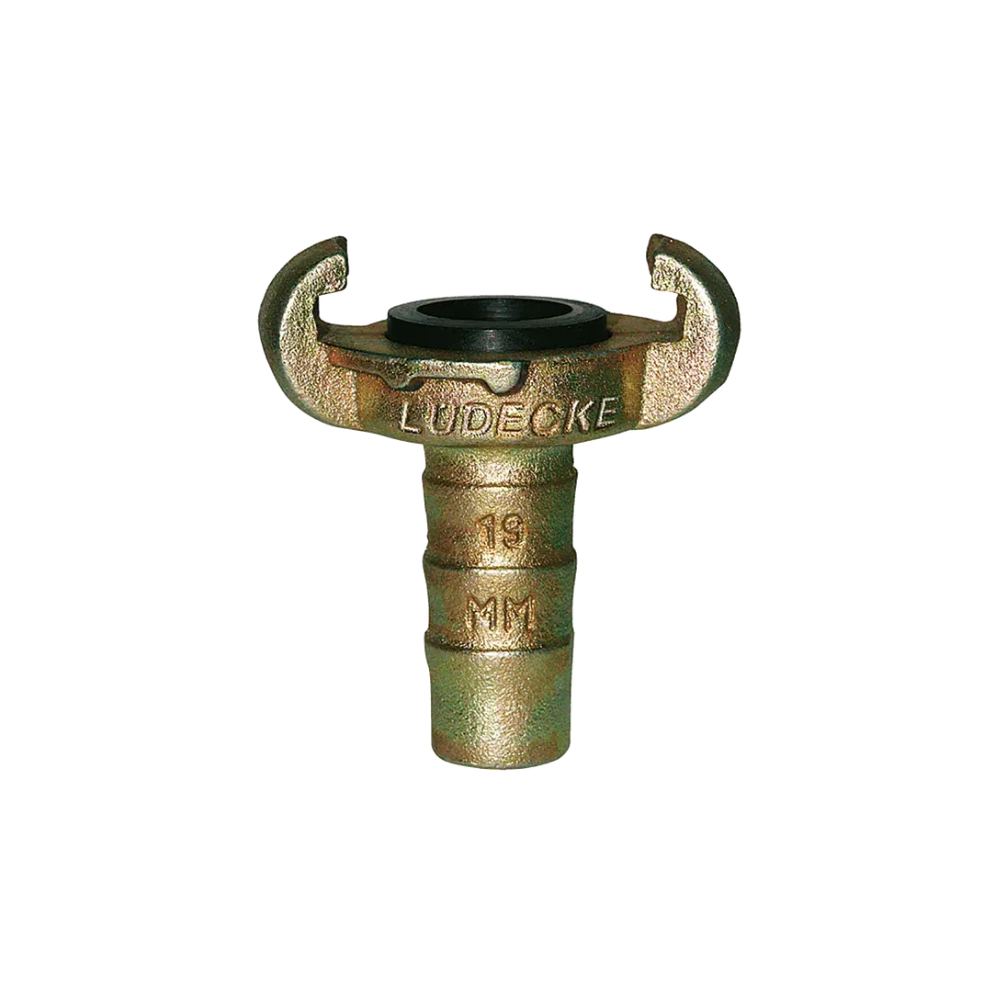 Gold Brass Claw Coupler Fitting on a white background