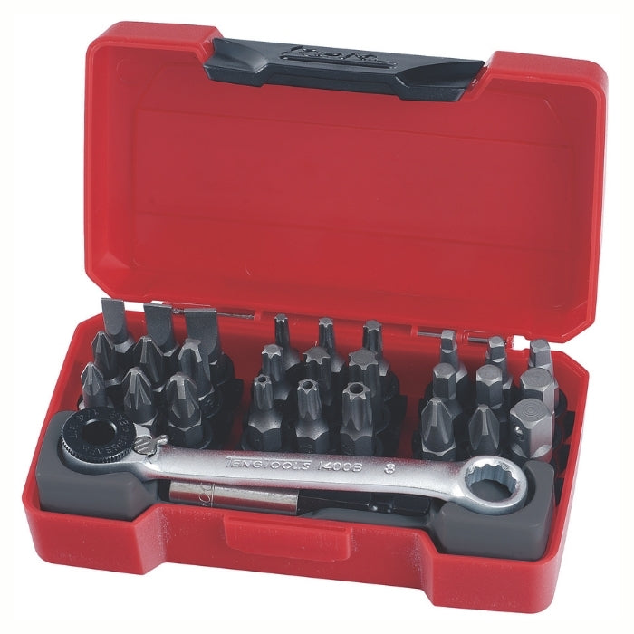 Red Teng Tools Bit Set Mixed 29 Pieces with lid open on a white background 