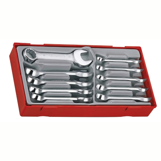 Teng Tools Stubby Combination Spanner Set 10 Pieces with grey and red carry case, 