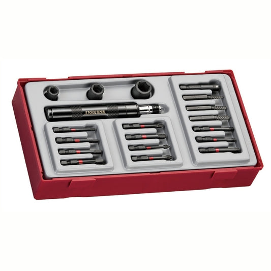 Teng Tools 1/4" Impact Driver Set 19 Pieces with grey and red carry case, 