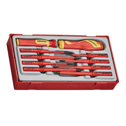 Teng Tools Insulated Screwdriver 10 Piece Set with grey and red carry case, on a white background