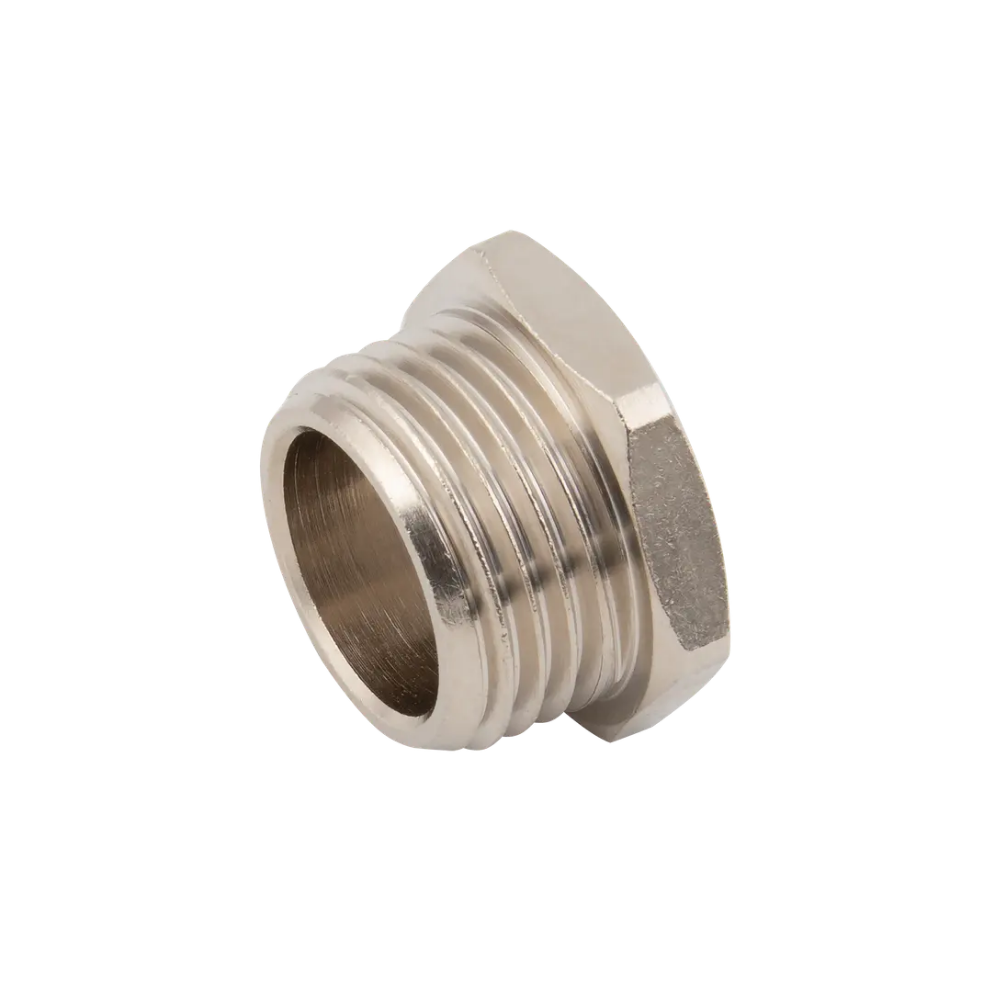 Silver Nickel Male Threaded Hex Blanking Plug Fitting on a white background