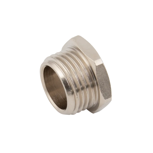Silver Nickel Male Threaded Hex Blanking Plug Fitting on a white background