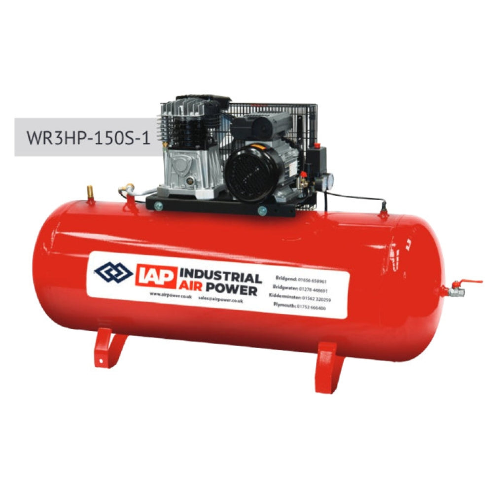 Red Workhorse air compressor on wheels with logo on the side on a white background